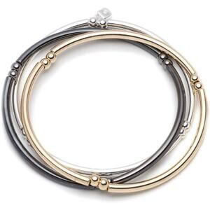 NWT Nine West Womens Set of 3 Stretch Bangles Bracelet, gold/silver-SIZE OS